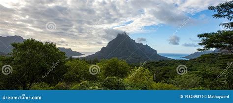 Panoramic View Of Moorea Island In French Polynesia Seen From Belvedere