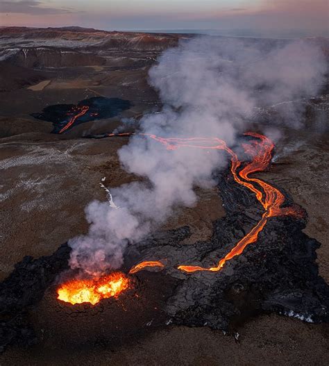 Lava Frenzy Shooting Fagradalsfjall Volcano In Iceland Digital