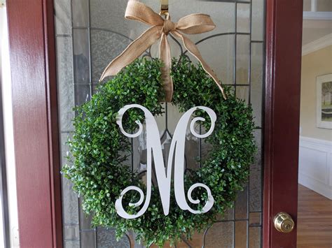 Boxwood Monogram Wreath-Monogram Boxwood Wreaths for Front Door-Artificial Boxwood Wreath with ...