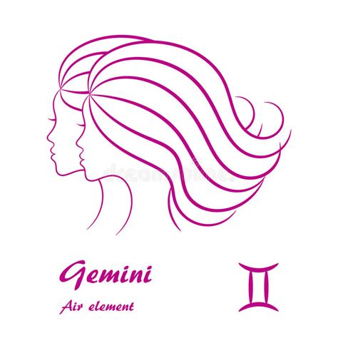 Gemini Zodiac Sign Stylized Female Contour Profile Stock Vector