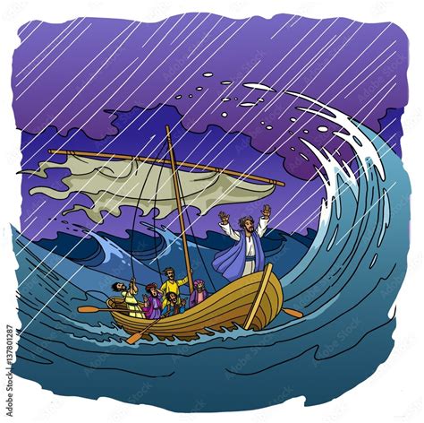 Jesus Christ Calms The Storm At Sea Stock Illustration Adobe Stock