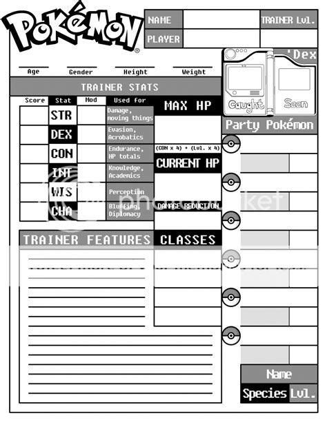 Pokemon Tabletop United Character Sheet Form Fillable Printable Forms
