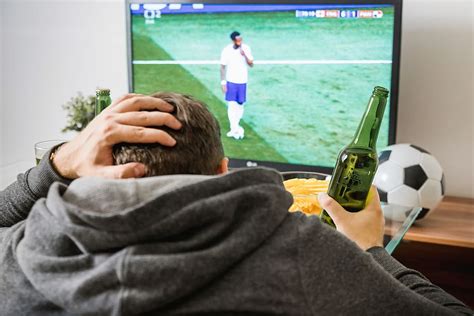 Hd Wallpaper Young Man Watching Football Sport On Tv At Home Soccer