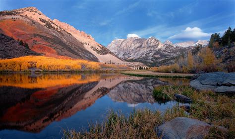 Mountain Lake Forest Reflection Fall Water Trees Grass Nature