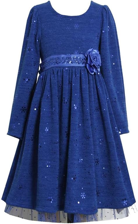 Bonnie Jean Royal Blue Sparkle Foil Dot Fuzzy Knit Dress