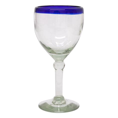 Acapulco Blue Rim Hand Blown Wine Goblet Glass Set Wine Goblets Wine Glass Set Glass Set