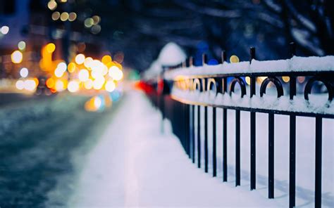 Fence Winter City Night Hd Desktop Wallpaper Widescreen High