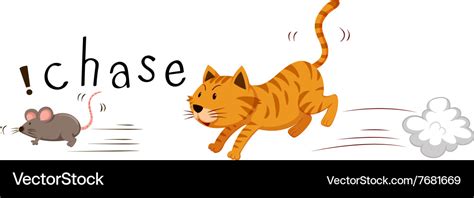 Ginger Cat Chasing A Mouse Royalty Free Vector Image