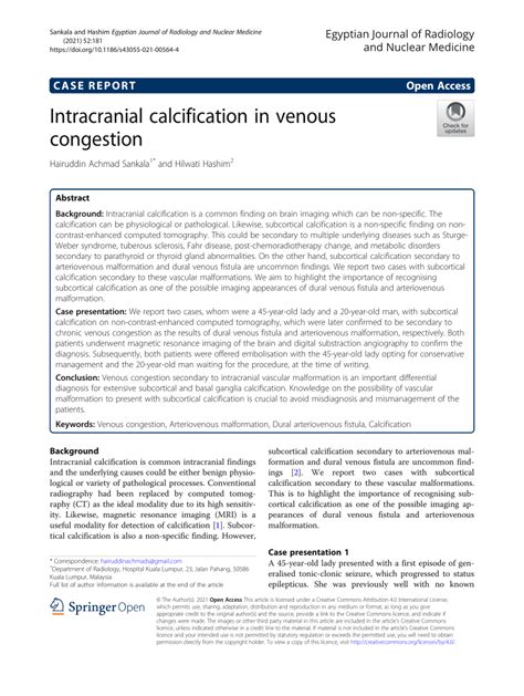 Pdf Intracranial Calcification In Venous Congestion