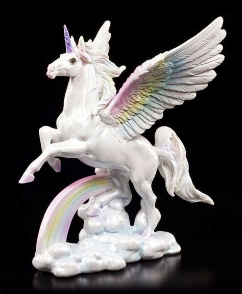 Unicorn Figurine Winged Pegasus With Rainbow On Clouds Fantasy
