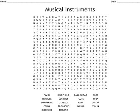 Word Search Musical Instruments Hard Version Pdf