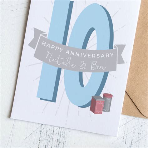Personalised 10th Tin Wedding Anniversary Card By Small Dots