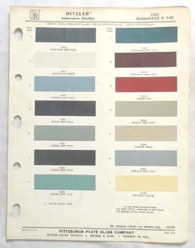 1965 Oldsmobile Ppg Color Paint Chip Chart All Models Original 999