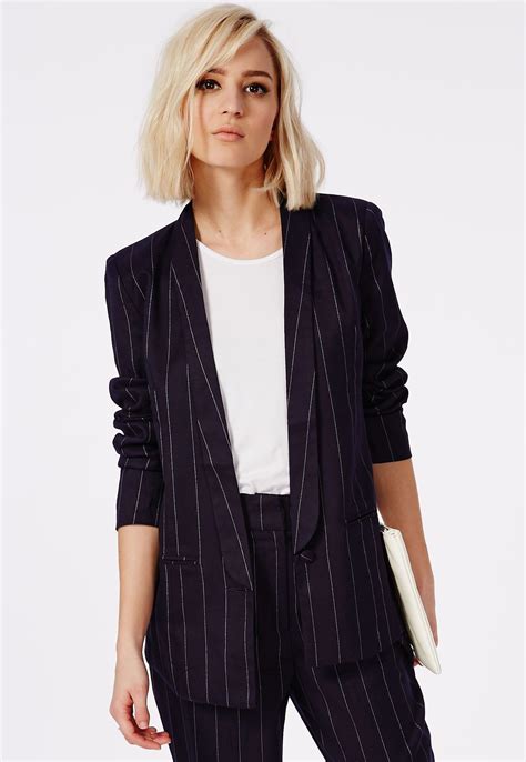 missguided pinstripe longline blazer navy women clothes sale work outfits women office