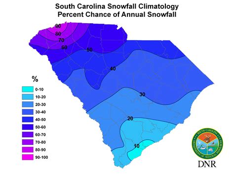 Yearly Chance Of Snow Map South Carolina Attractions Snow Map
