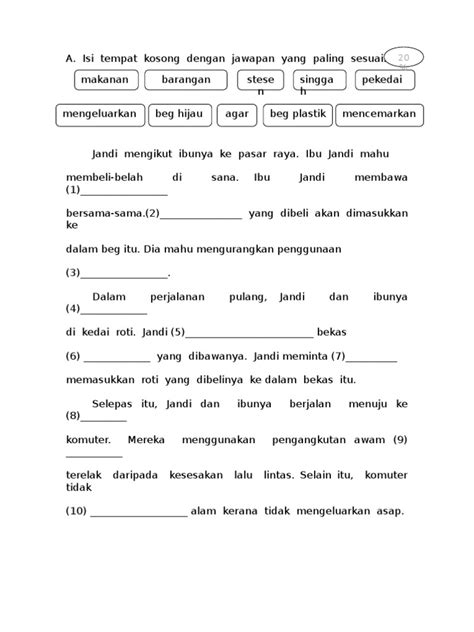 Bidang pendidikan bahasa (dan satra) lain yang belum tercantum ilmu pendidikan olah raga dan kesehatan pendidikan jasmani, kesehatan dan rekreasi pendidikan jasmani dan. Soalan Akhir Tahun Bahasa Melayu Pemahaman Tahun 1 ...