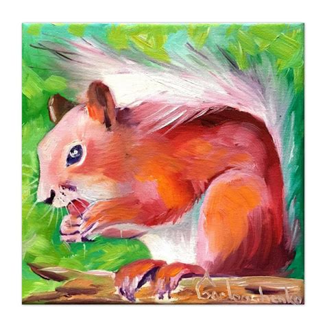 Original Art Oil Painting On Canvas Squirrel Wall Art By Etsy