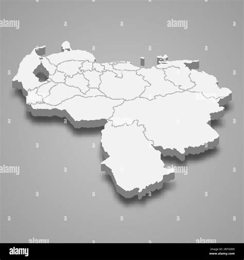 Mapa 3d De Venezuela Con Fronteras De Regiones Imagen Vector De Stock
