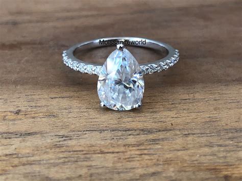 Pear Shape Moissanite Engagement Ring 925 Silver 10k14k18k Etsy