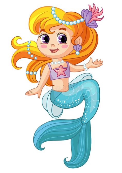 Lindo Sirena Bonita Sentado Vector Ilustración De Dibujos Animados