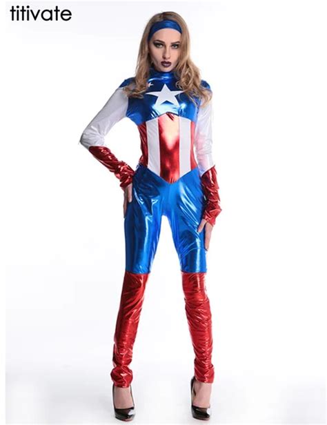 Titivate Sexy Captain America Costume Cosplay Jumpsuits Women Halloween