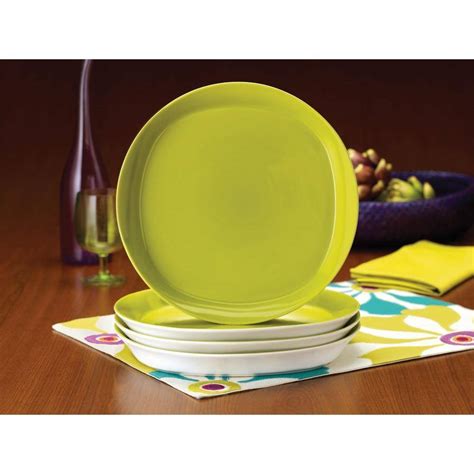 Rachael Ray Round And Square 4 Piece Dinner Plate Set In Green Apple