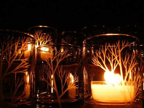 New 12 Hand Engraved Glass Candle Holders Tree Etsy Glass Candle