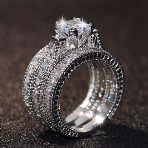 3pcs Wedding Band Rings For Women Vintage Fashion Jewelry Princess Cut