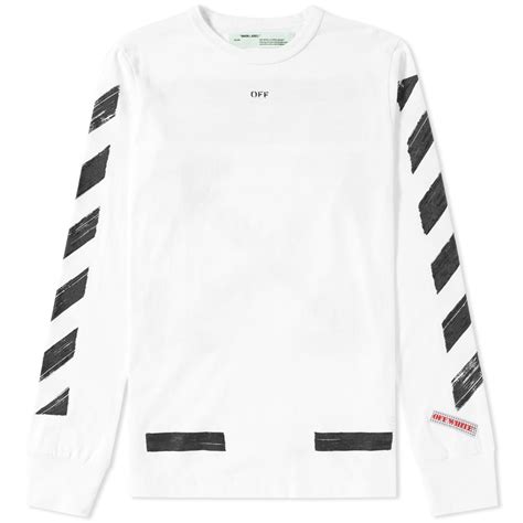Off White Diagonal Brushed Long Sleeve Tee White And Black End