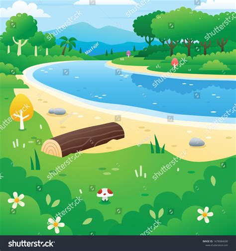 Cartoon River Forest Background Vector Illustration Stock Vector
