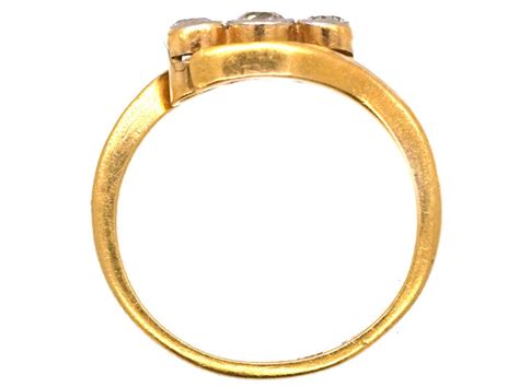 Edwardian 18ct Gold Platinum Three Stone Diamond Crossover Ring 725l