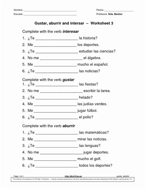 Th Grade Spanish Worksheets