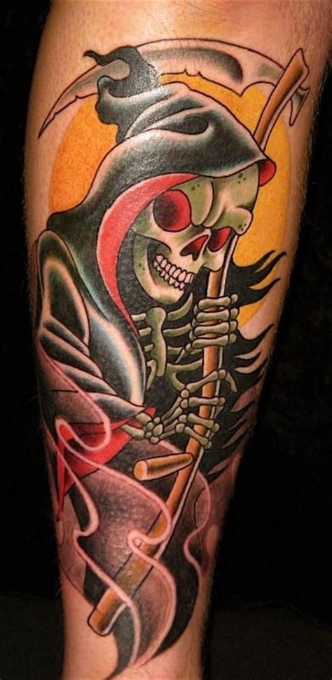 Colorful Grim Reaper Tattoo On Leg Tattoos Book 65000 Tattoos Designs