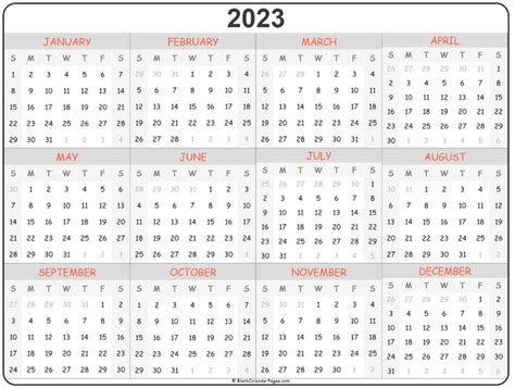 2023 Year Calendar Yearly Printable Calendar Printables Printable