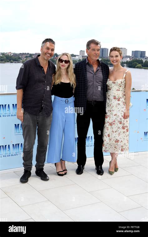 Ol Parker Amanda Seyfried Pierce Brosnan And Lily James During The