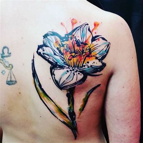 Tattoo Uploaded By Stacie Mayer • Sketchy Watercolor Daffodil Tattoo By