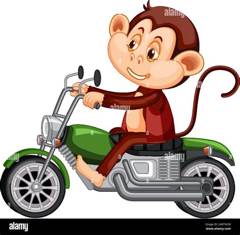 Little Monkey Riding Motorcycle On White Background Illustration Stock