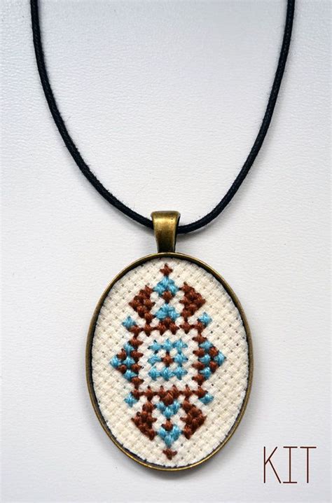 Cross Stitch Necklace Pendant Embroidery Kit By Rosiesragscrafts