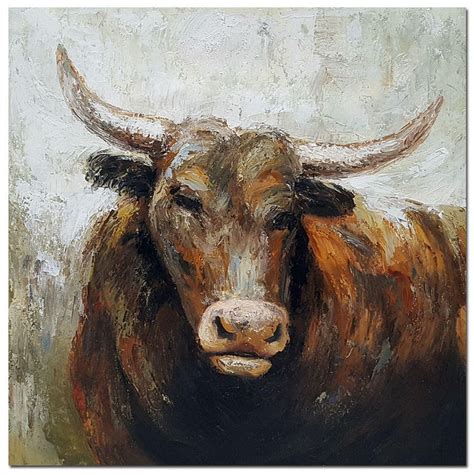 Hand Painted Bull Oil Painting On Canvas Modern Etsy