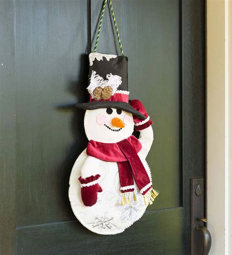 Plush Snowman Door Decor Hanging Holiday Accent Plowhearth