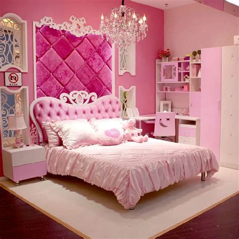 European Style Mdf Pink Princess Girl 4pcs Bedroom Furniture Princess Bed