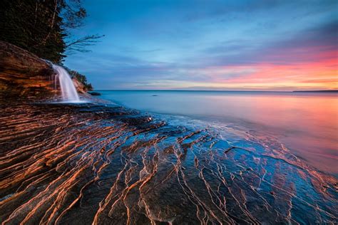 Wallpaper Sunlight Landscape Waterfall Sunset Sea