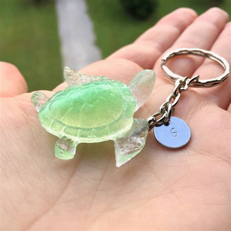 Turtle Keychain Custom Color Sea Turtle Keychain Letter Etsy