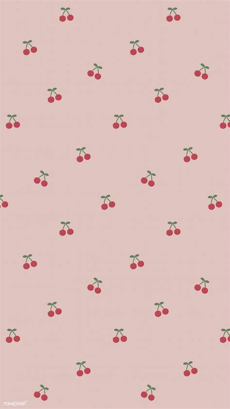Red Hand Drawn Cherry Pattern On Pink Mobile Phone Wallpaper