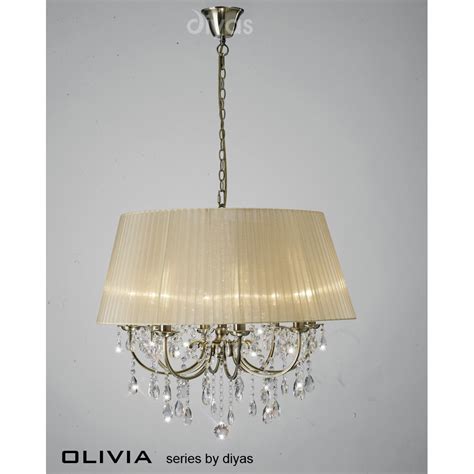 Olivia Pendant 8 Light Antique Brasscrystal With Soft Bronze Shade