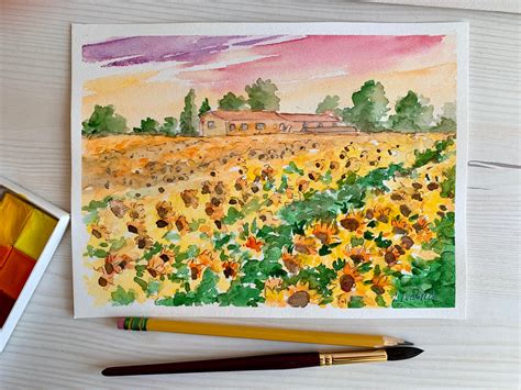 Tuscany Sunflowers Painting Italian Landscape Art Original Etsy