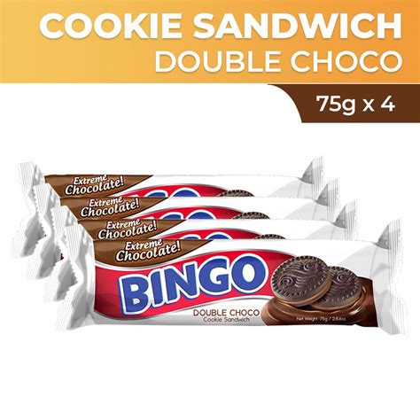 Bingo Double Choco Chocolate Filled Choco Sandwich Cookies 75g X 4 Nwa