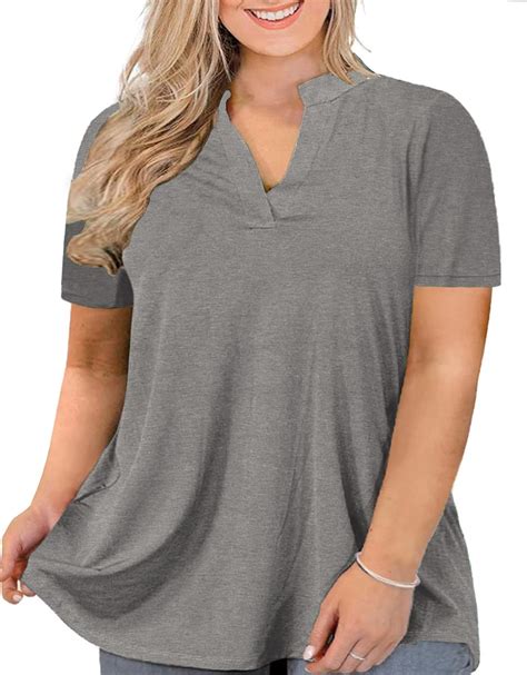 Buy Rosriss Plus Size Womens Tops 3x Loose Fit V Neck T Shirts Oversized Tunics Gray 24w At