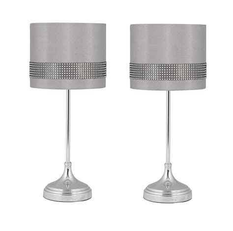 Modern Of Pair Alta Table Lamps Bedside Lights In Chrome W Grey