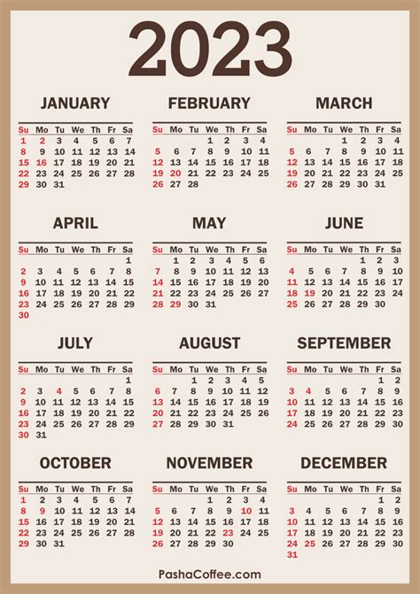 2023 Calendar With Holidays Printable Free Vertical Beige